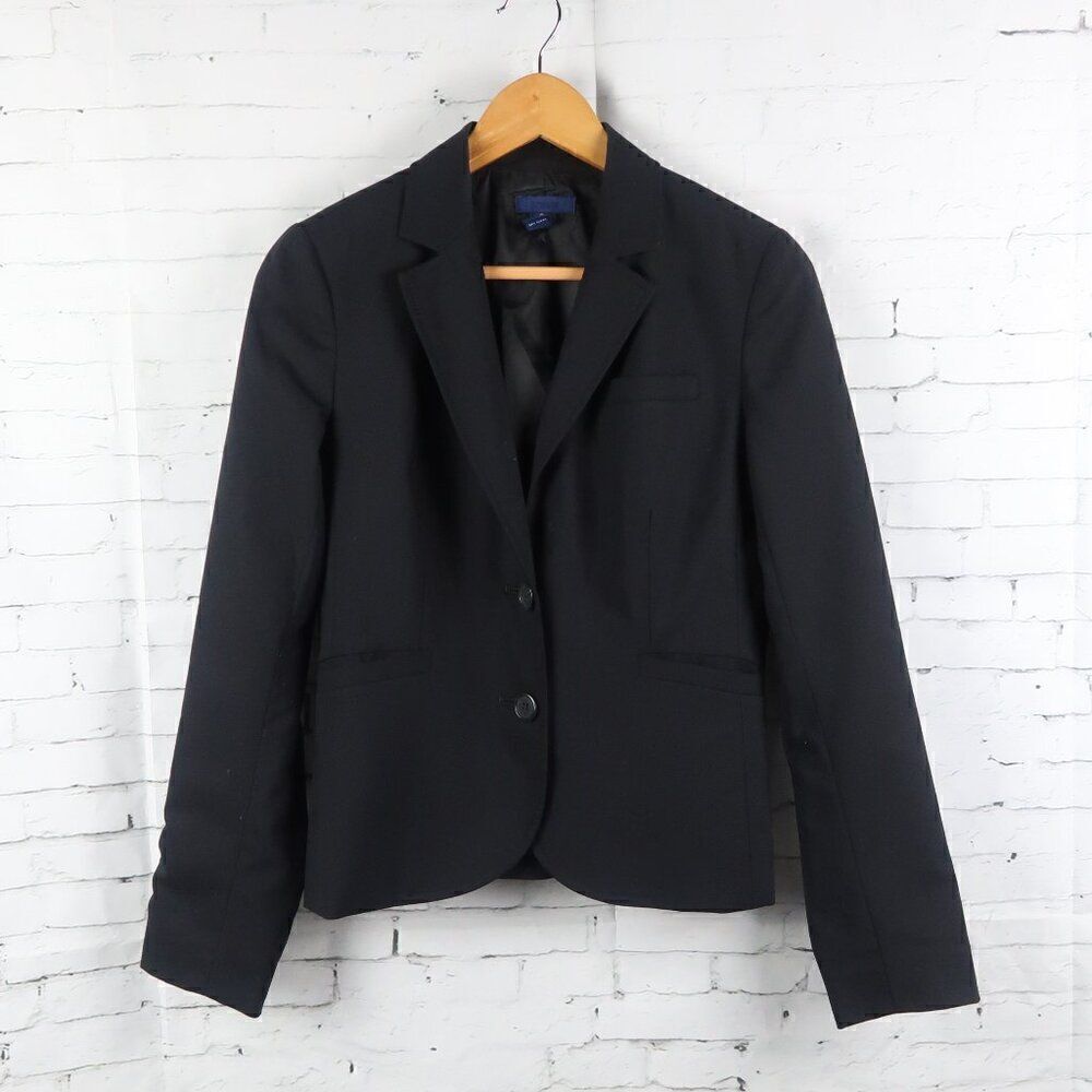 J CREW BLACK WOOL BUSINESS OFFICE WORK CROPPED CLASSIC JACKET WITH POCKETS